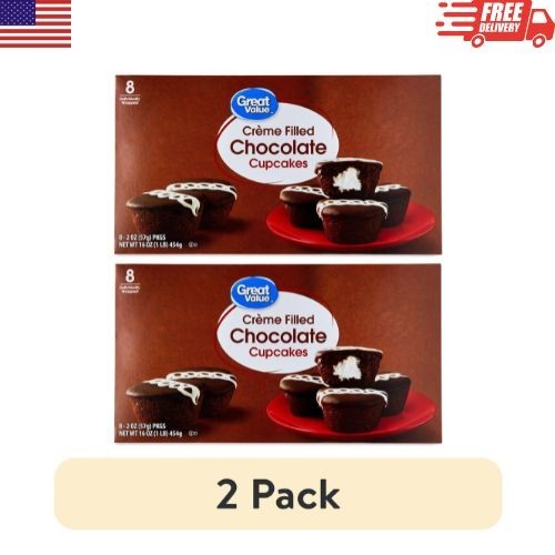 Great Value Creme Filled Chocolate Cupcakes 16 oz 8 Count 2 Pack Snack Cakes