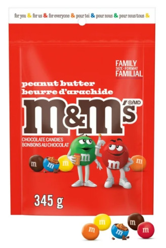 M&M’S, Peanut Butter Milk Chocolate Candies, Family Size Bag, 345g