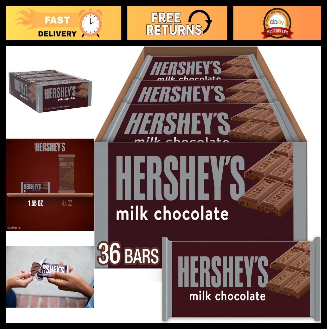 Milk Chocolate Candy Bars – 1.55 oz (36 Count) – Sweet Treats for Parties & Snac