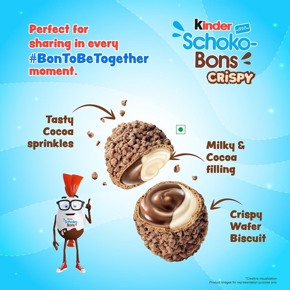 10X Pack of Kinder Joy Schokobons Crispy 12Pcs, Milk And Cocoa Flavor,67.2Gm