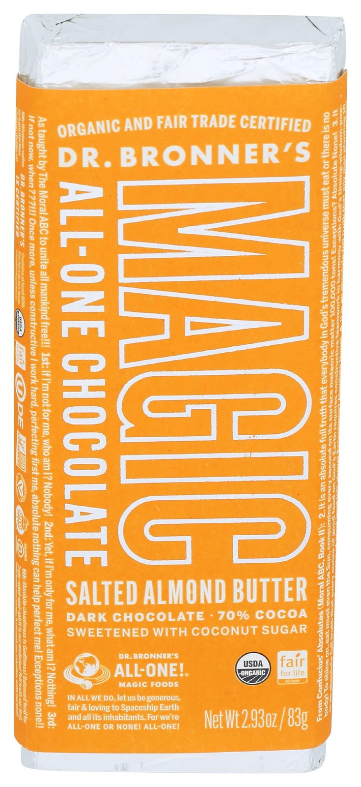 10/26 12 Bars Dr Bronners, Dr Br Chocolate Salted Almond Butter, 2.93 Ounce