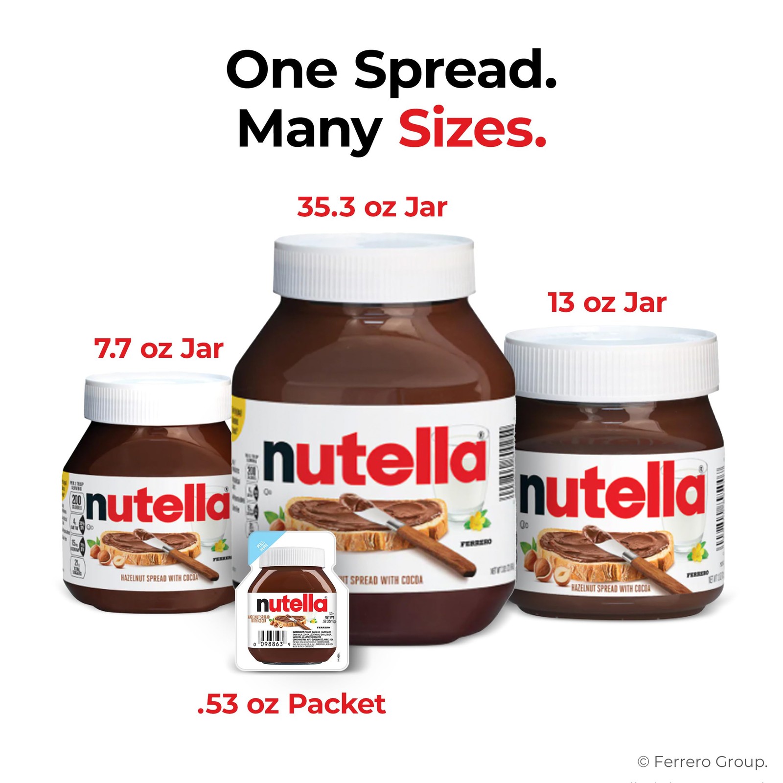 Nutella Hazelnut Spread w/ Cocoa, Creamy Hazelnut Spread For Breakfast, 13oz Jar