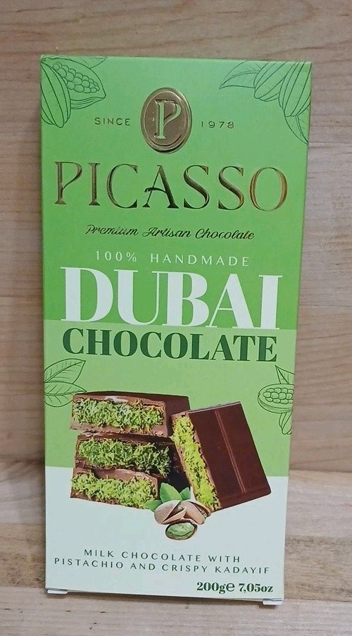 Dubai PICASSO: PREMIUM! MANGO Milk Chocolate Bar Pistachio & Crispy Kadayif 7oz