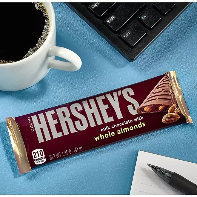 HERSHEY’S Milk Chocolate with Whole Almonds Candy Bars, 1.45 oz, 36 Count