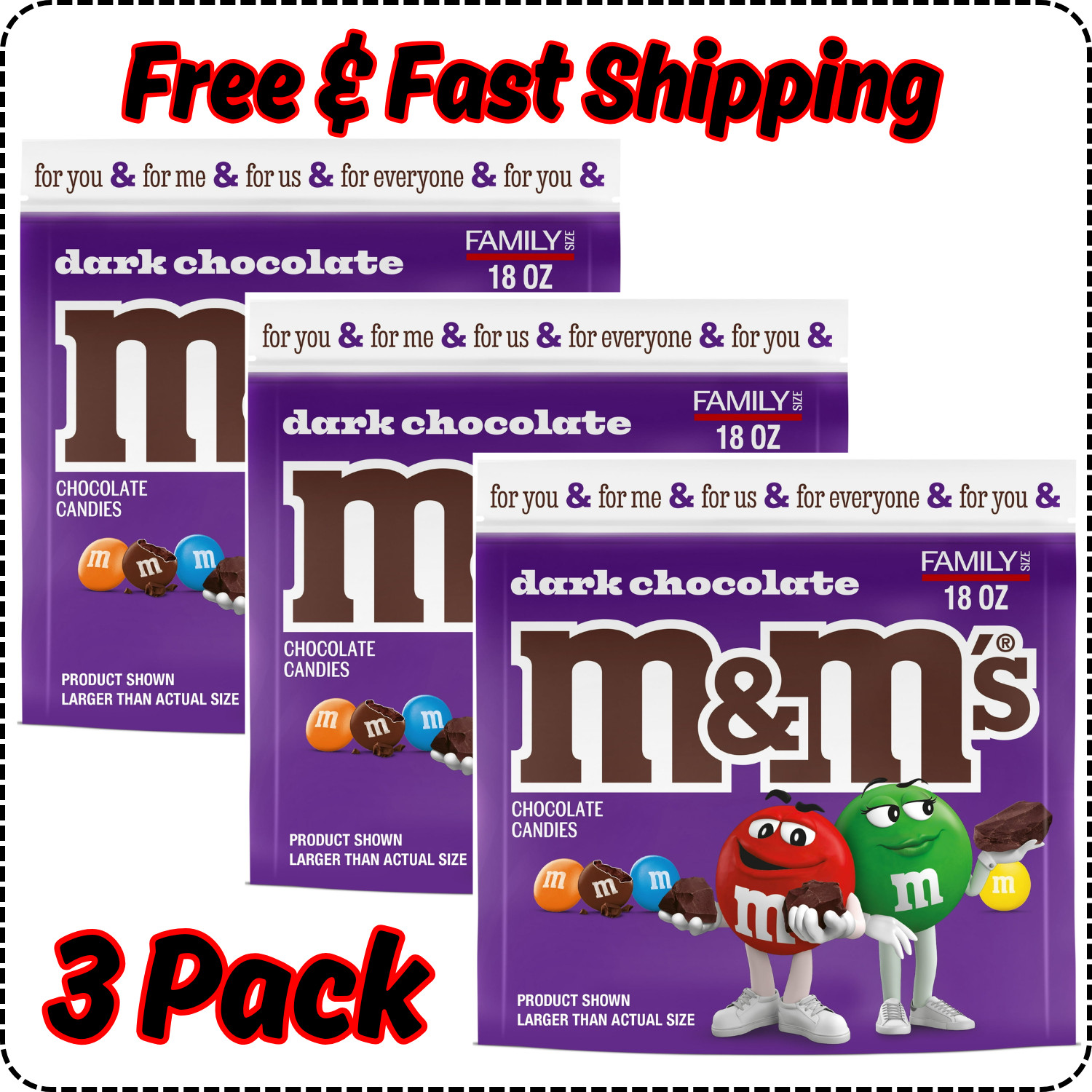 (3 Pack) New M&M’s 50 Sealed Dark Chocolate Candy – 18 oz Bag Free shipping!!!