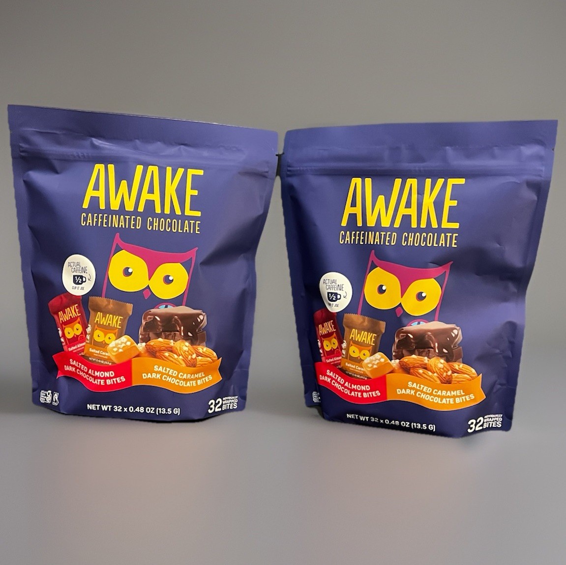 (64 Servings) Awake Caffeinated Chocolate Bites – Salted Caramel + Almond