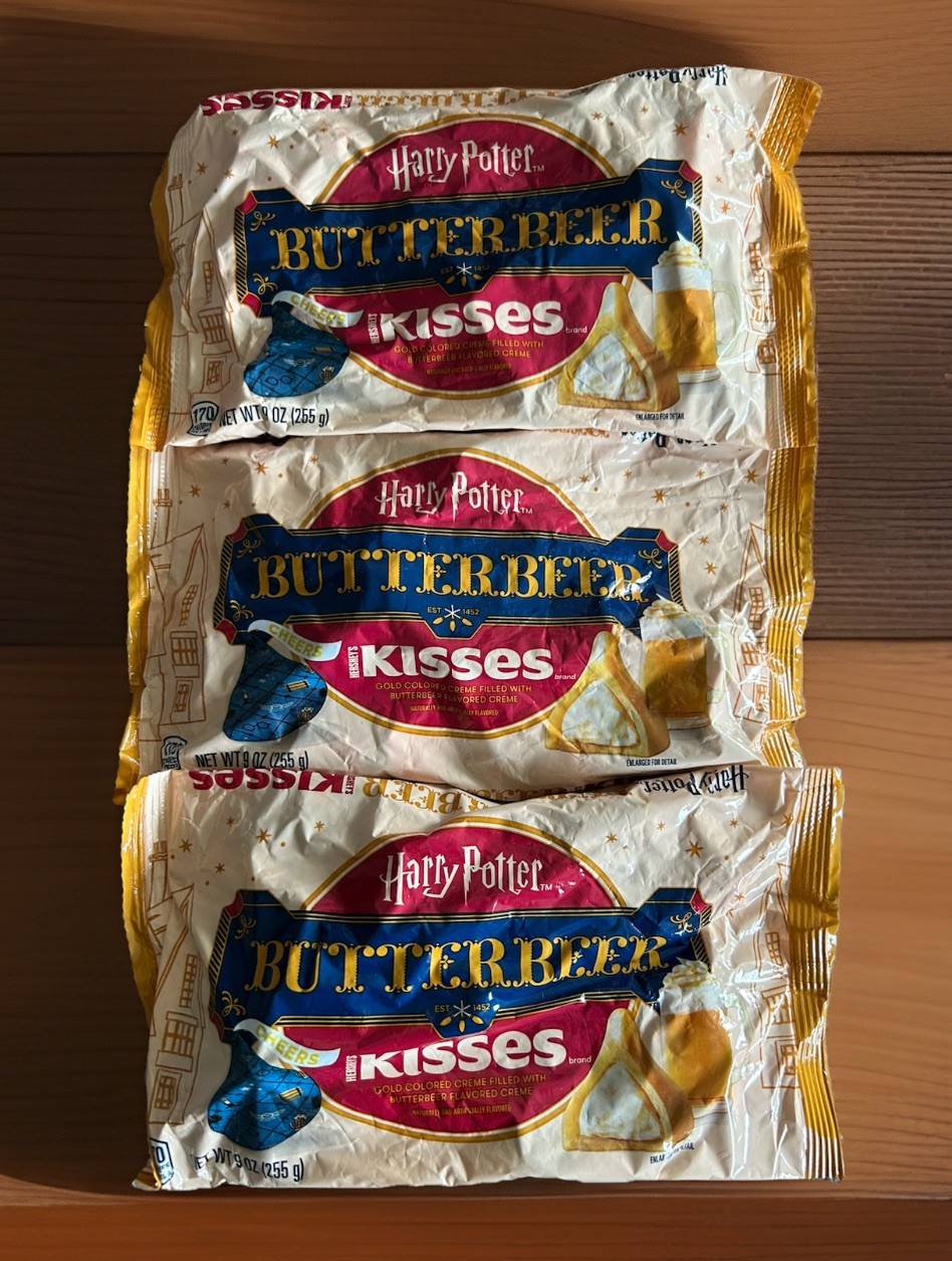 3 Packages Hershey’s Butterbeer Harry Potter Kisses Gold Colored Cream Filled