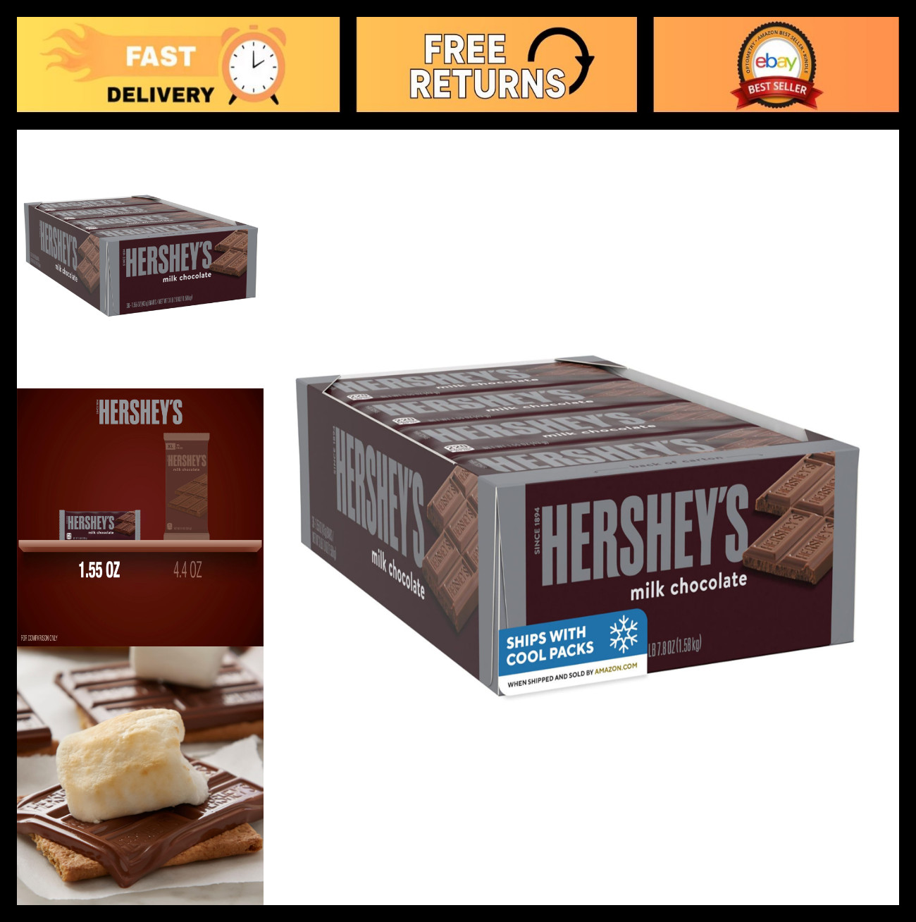 Milk Chocolate Candy Bars, 1.55 oz – Bulk Pack of 36 – Sweet Treats for Parties