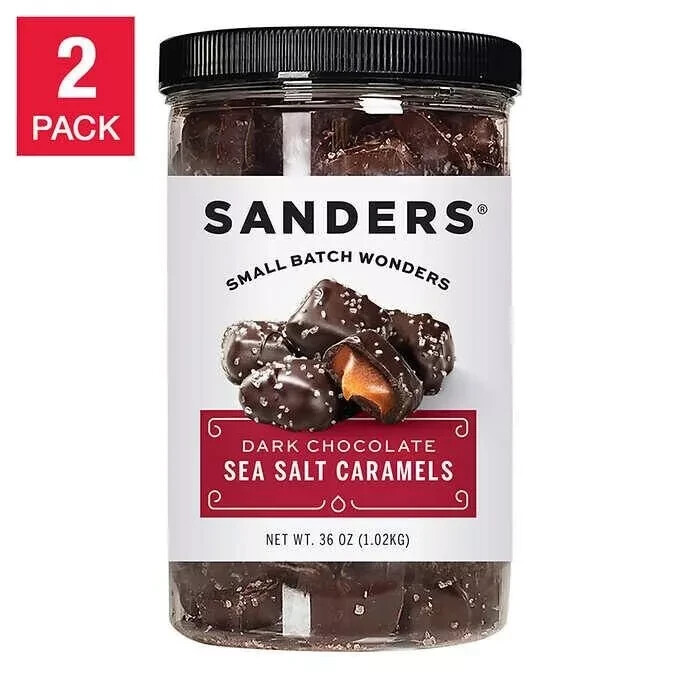 2 Packs Sanders Dark Chocolate Sea Salt Caramels Fine Chocolates 36 oz = 4.5 lbs