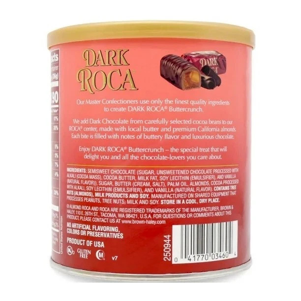 Brown & Haley 10 oz DARK ROCA Original Buttercrunch Toffee Oops! No Foil BB 4/27