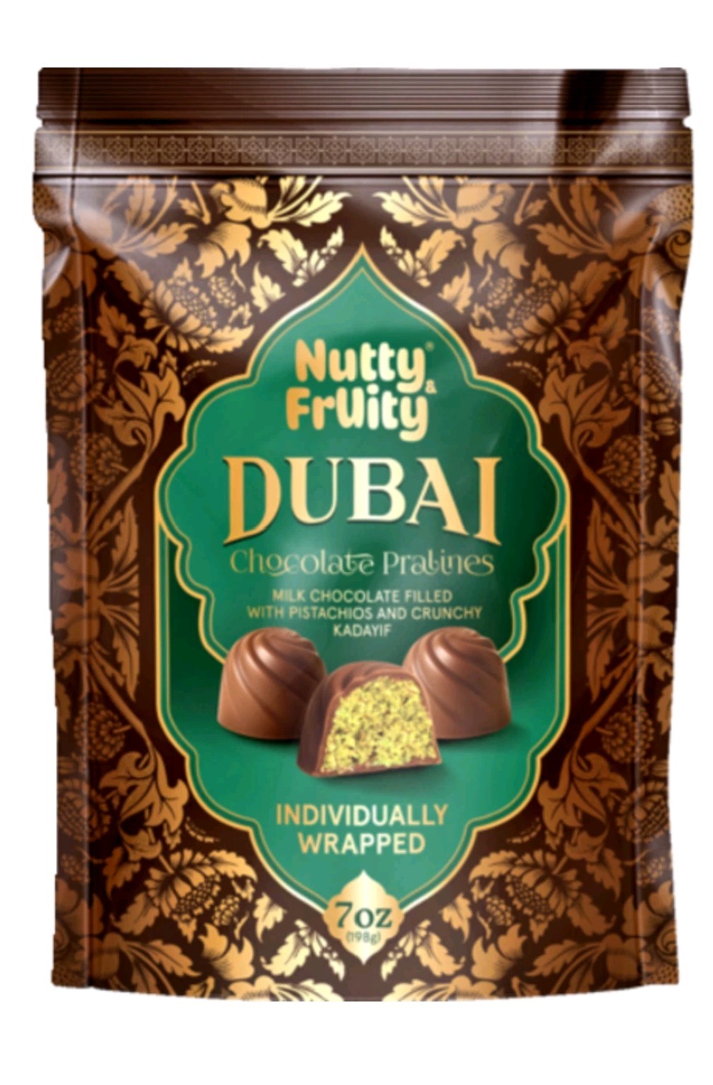 New Nutty Fruity 7 oz. DUBAI CHOCOLATE PRALINES Pistachios And Crunchy Kadayif