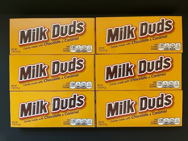 MILK DUDS Chocolate and Caramel Candy Boxes 5 oz each {6 BOXES}