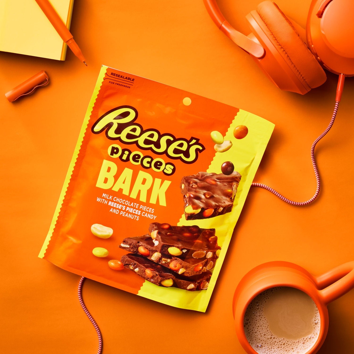 4 Pack Reese’s Pieces Milk Chocolate Candy with Peanuts Bark Bag 3.1 oz