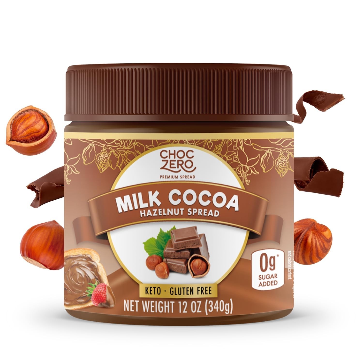 Keto Sugar Free Milk Chocolate Hazelnut Spread – 12 oz Jar for Guilt-Free Ind…