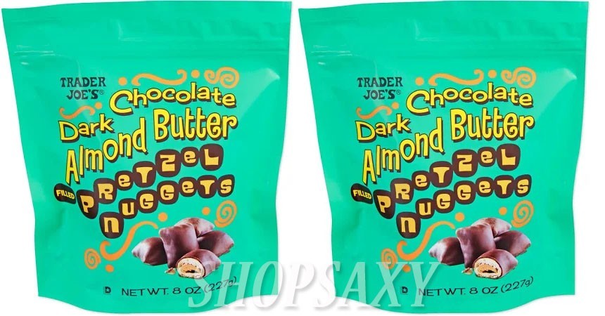 2X PACKS Trader Joe’s Dark Chocolate Almond Butter Filled Pretzel Nuggets 8 oz