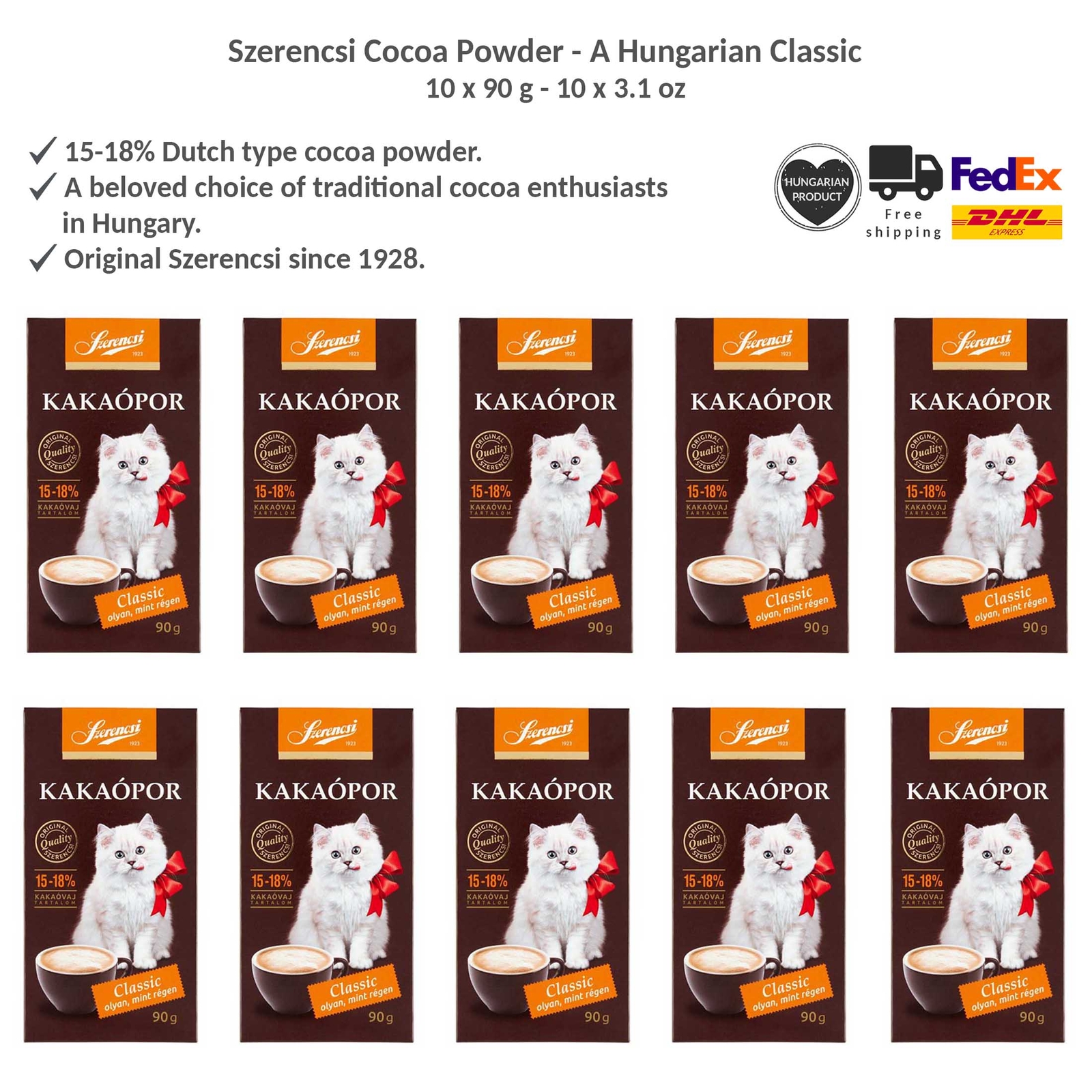 Hungarian Classic Szerencsi Low-Fat Dutch Cocoa Powder for Baking Cake 10x90g