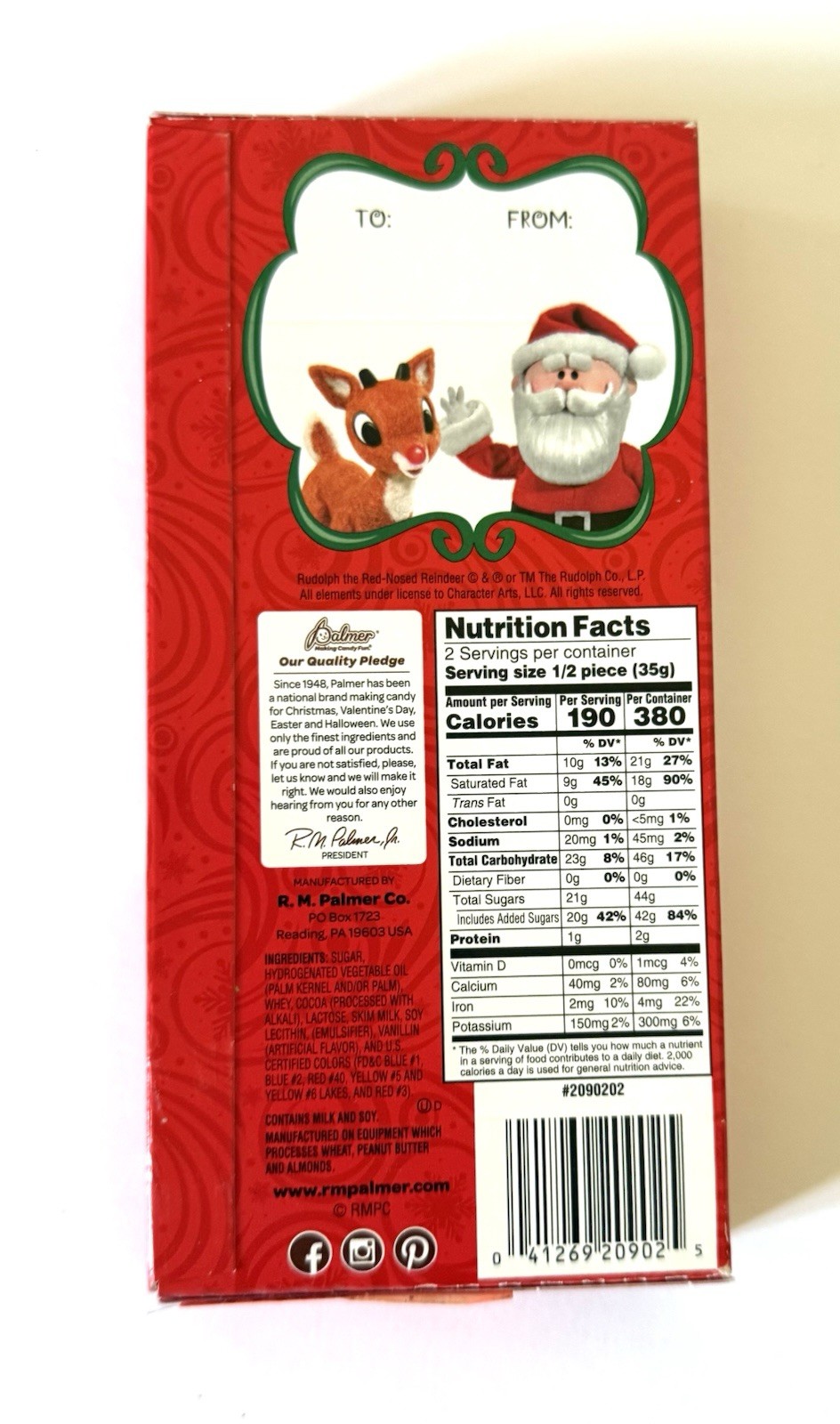 Palmers Rudolph The Red-Nosed Reindeer Milk Chocolate Flavored Candy 2.5oz/71gm