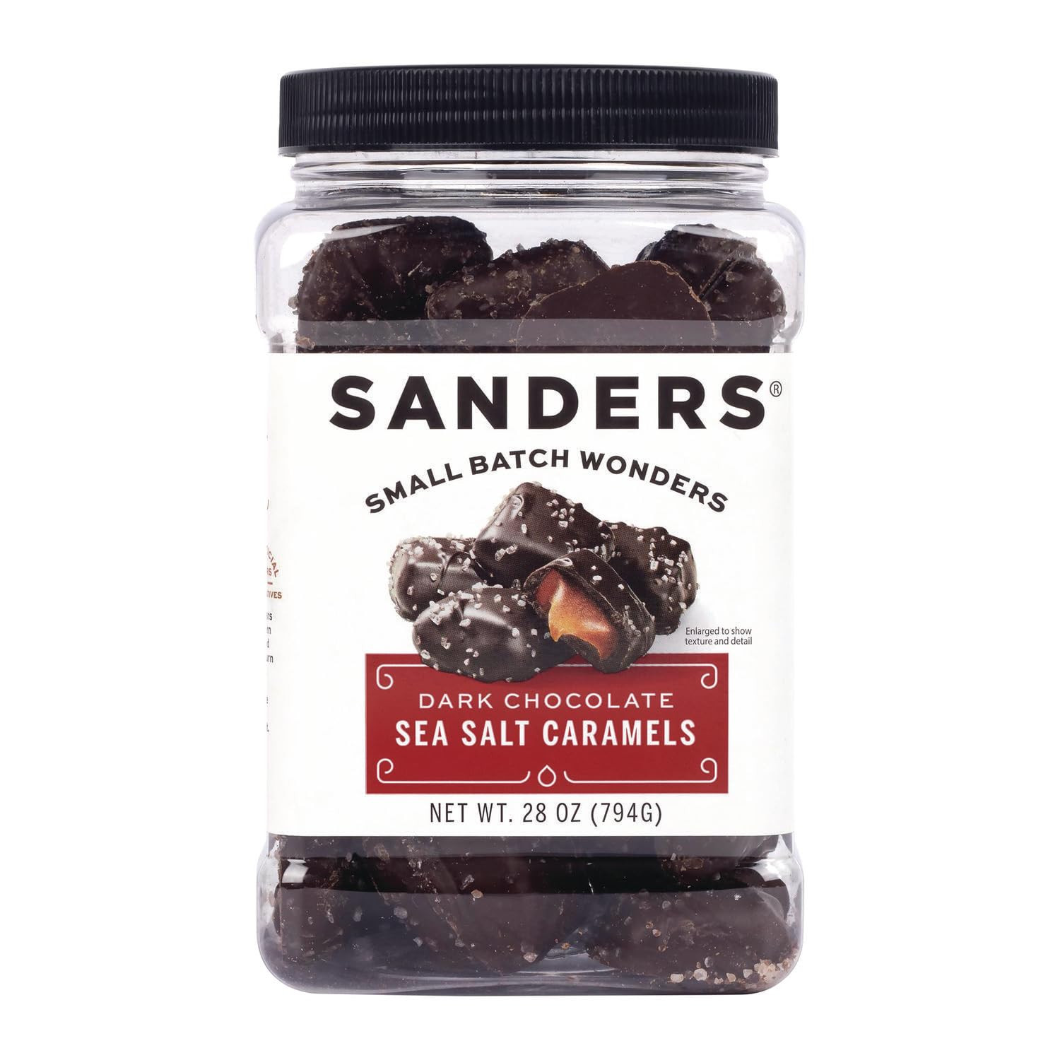 Sanders Dark Chocolate Sea Salt Caramels, Kettle Cooked Caramel Covered in Dark