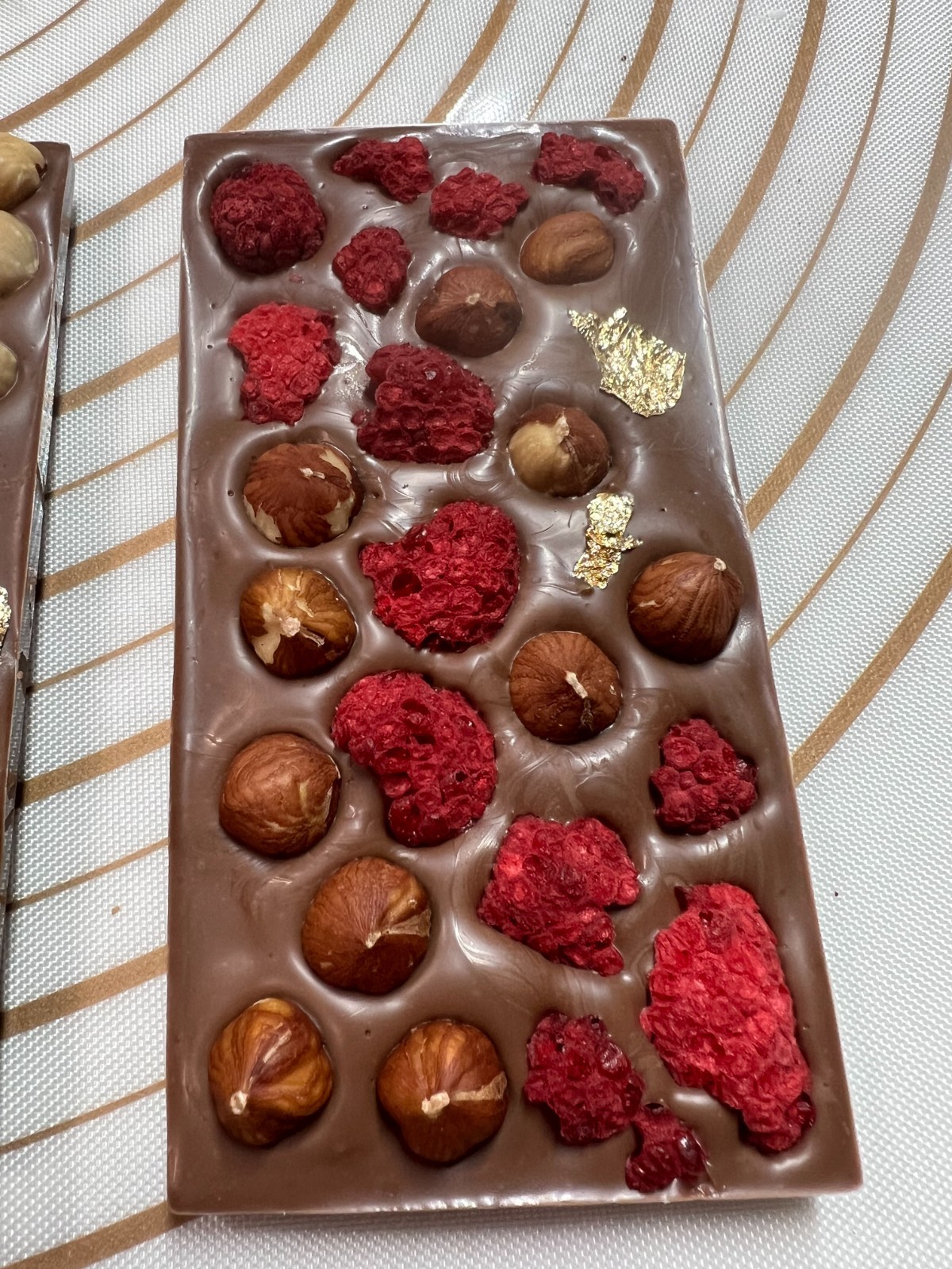 Milk Chocolate Bar With Fruits & Nuts taste full Hazelnut Raspberry & Gold 100g.