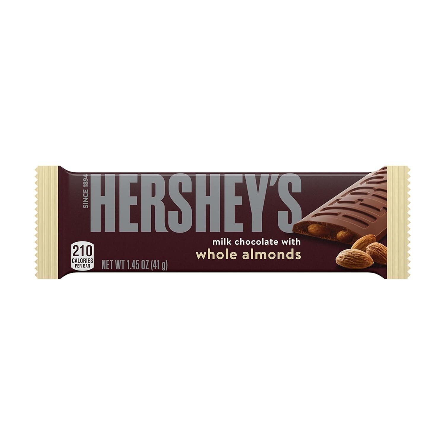 HERSHEY’S Milk Chocolate with Whole Almonds Candy Bars, 1.45 oz, 36 Count