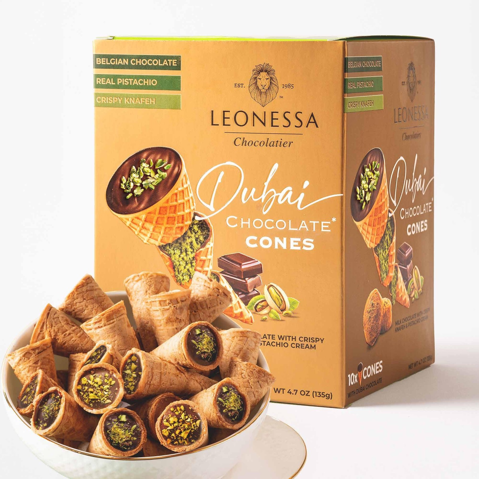 Dubai Chocolate Cones with Pistachio Kunafa | Made with Premium Belgian Choco…