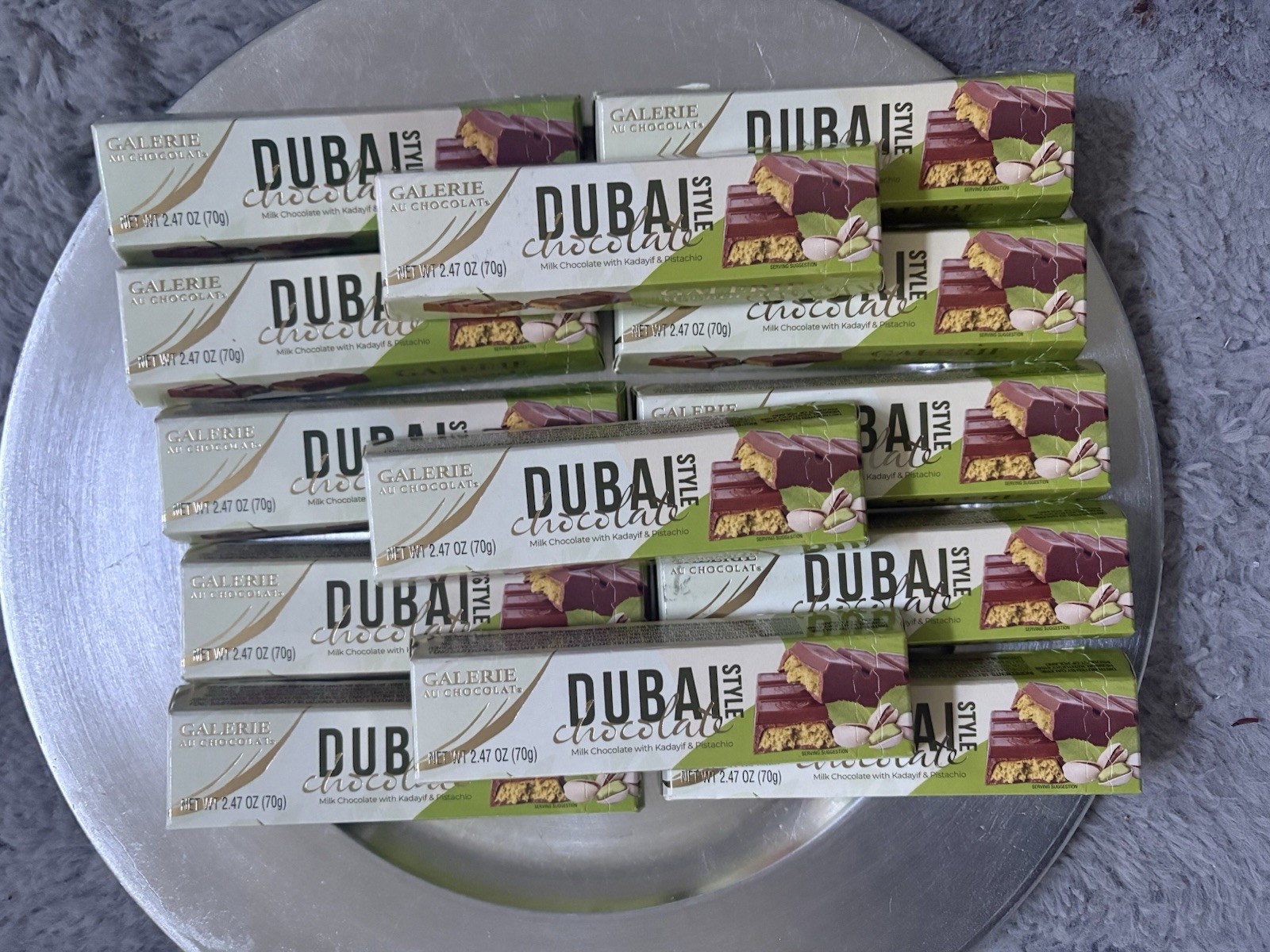 Lot Of 13 Dubai Milk Chocolate Bars Pistachio & Kadayif , 2.47oz Exp: 01/2027