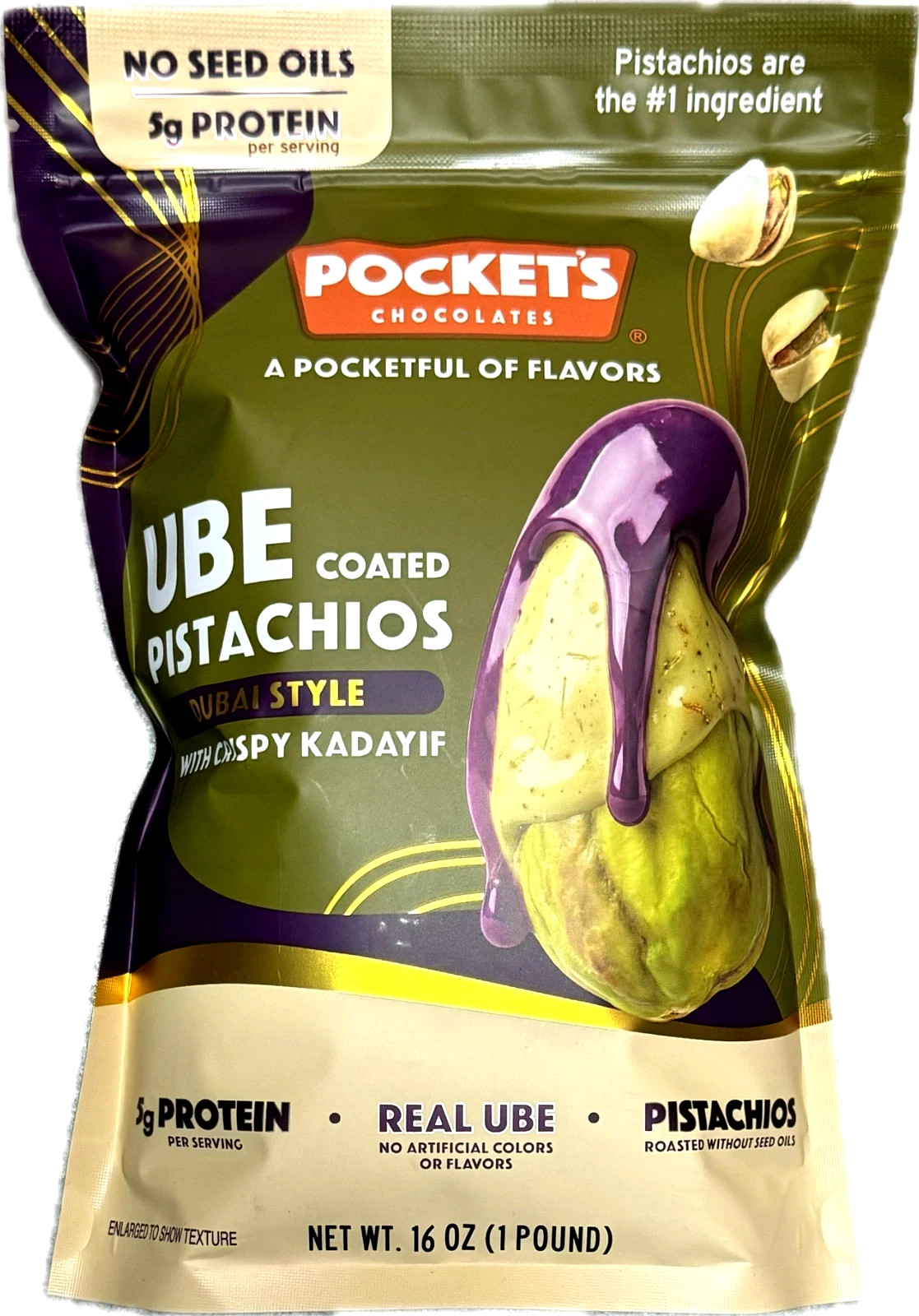 *COSTCO SiZe* Pocket’s 1 lb UBE Coated Pistachios Crispy Kadayif DUBAI BB 4/2027