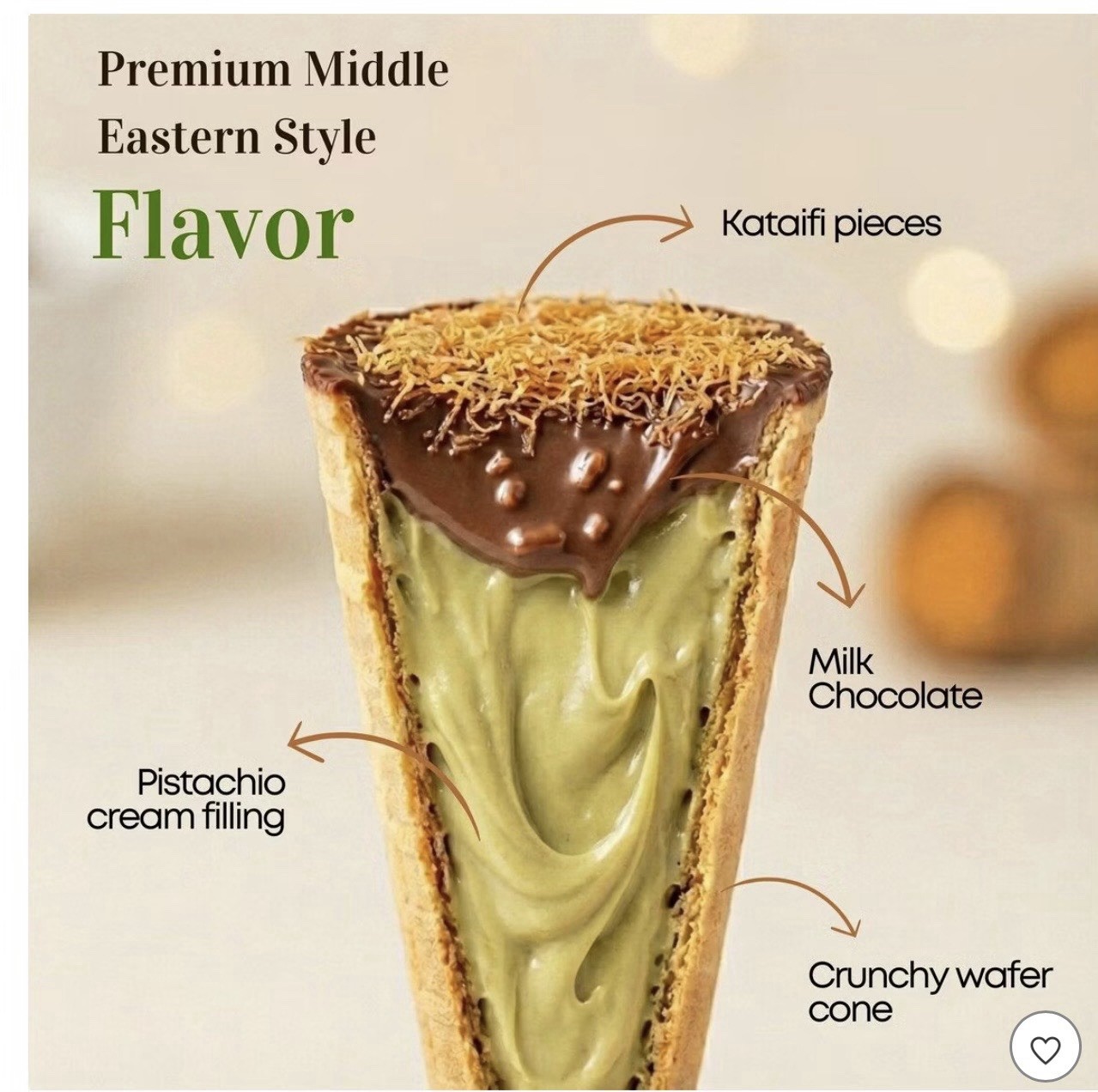 Dubai Chocolate Pistachio Premium cones ( Box Of 7)