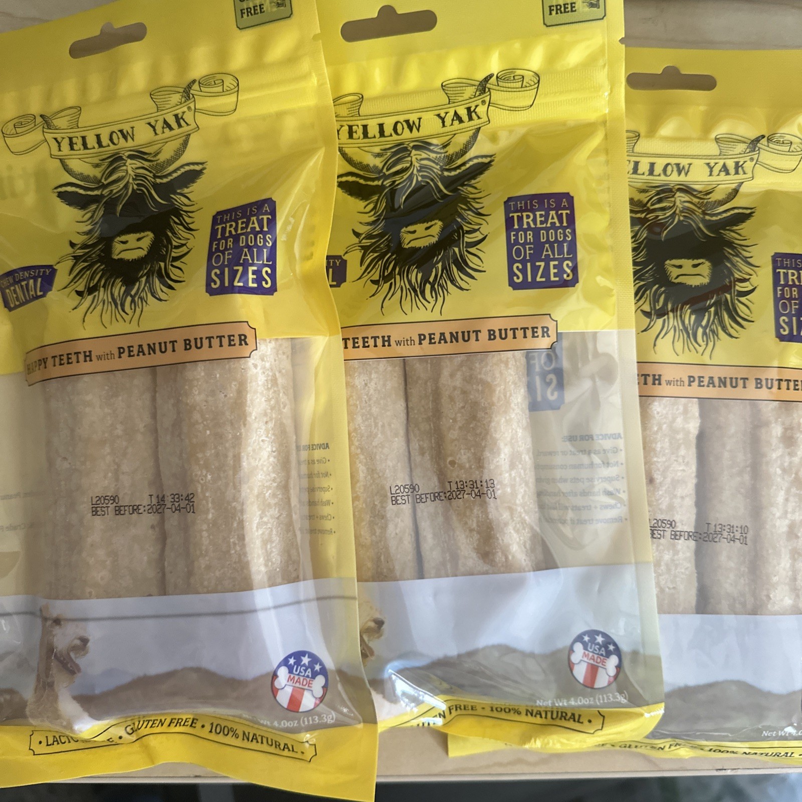 3 Yellow Yak Happy Teeth Peanut Butter Dog Treat
