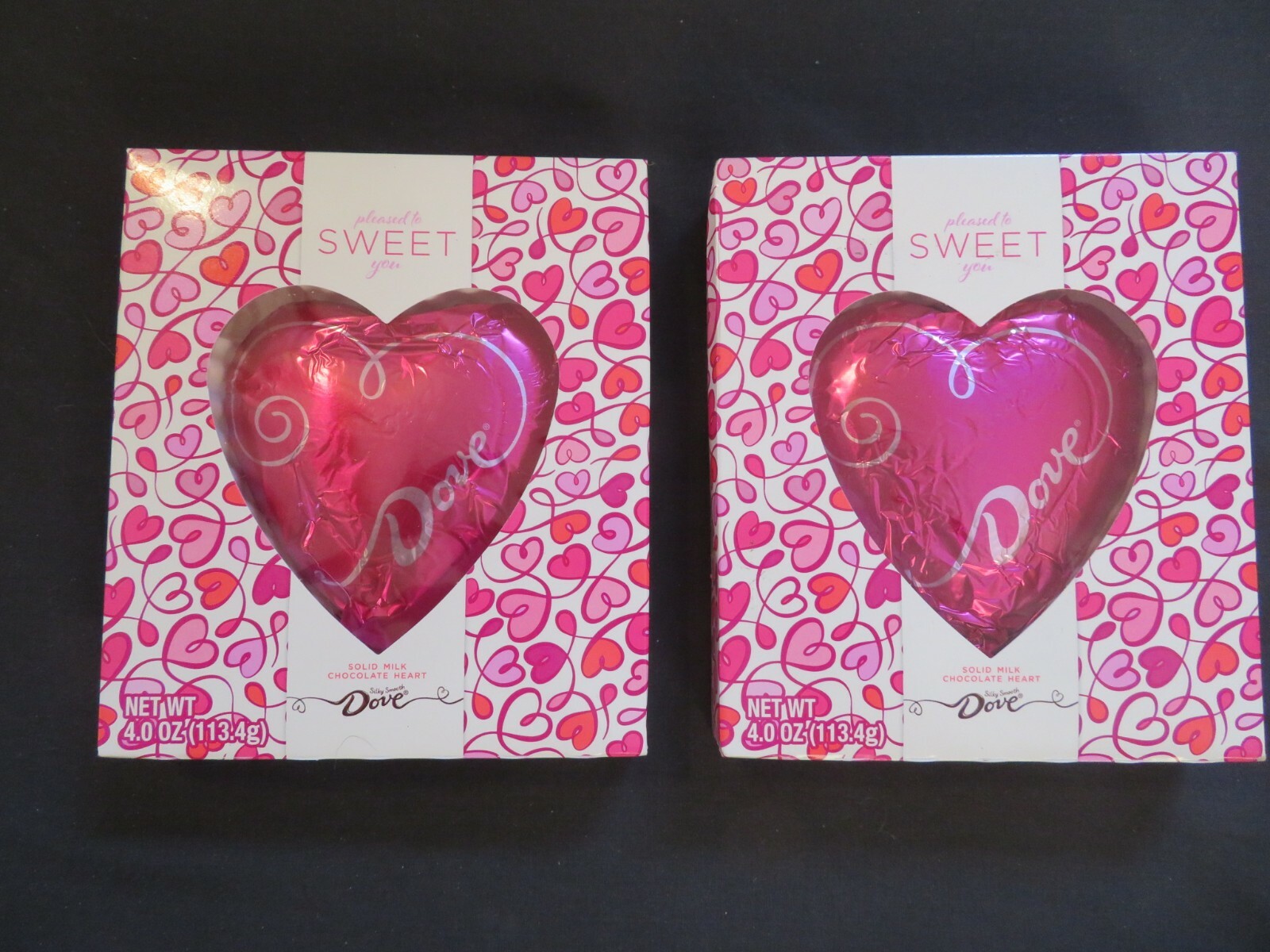 (2) Count Lot Of Dove Silky Smooth Solid Milk Chocolate Hearts 4 Oz Each #O