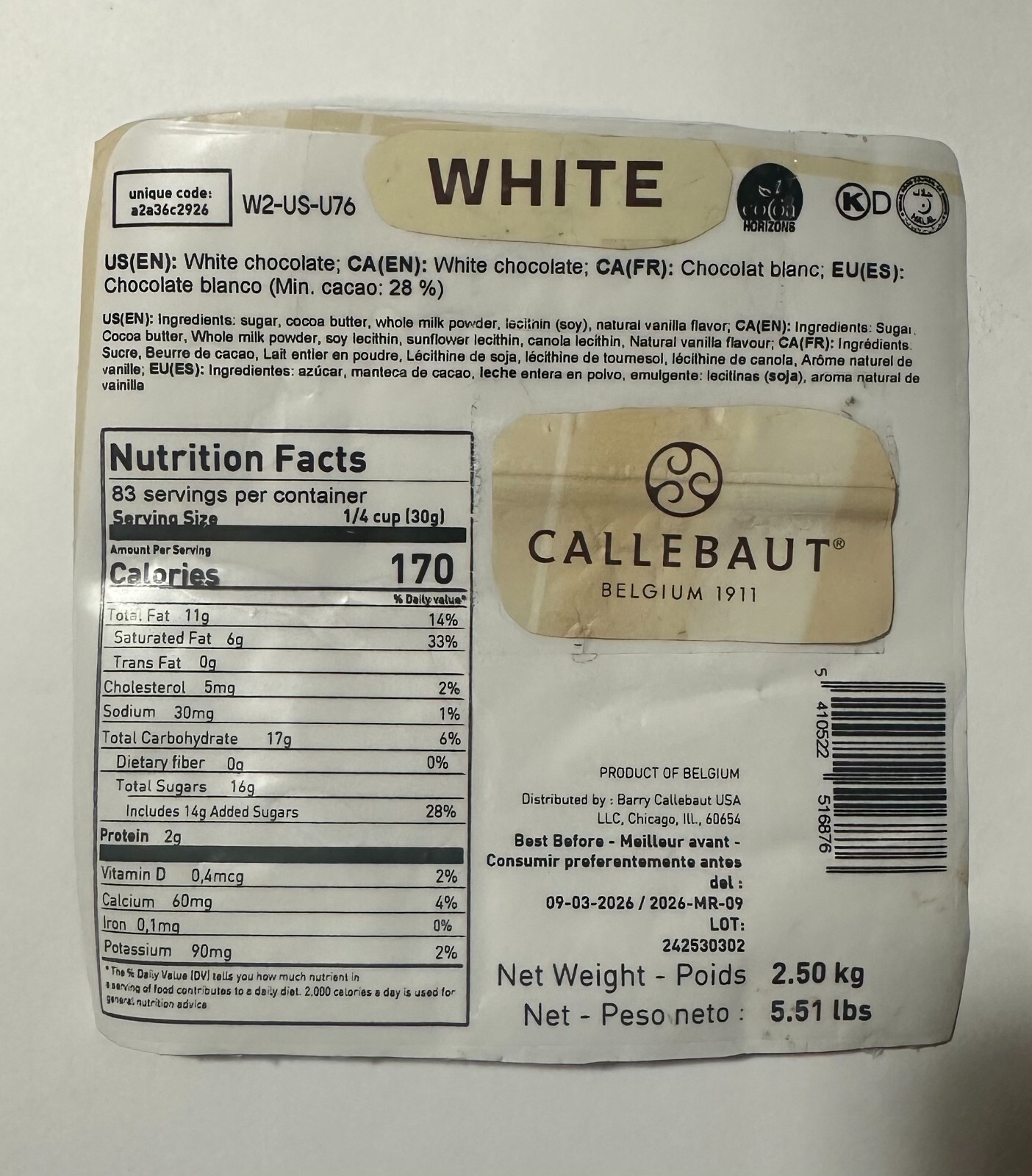 White Chocolate Bar Sweet taste topped Walnuts Raspberry Pears Pomeloskin 100g .