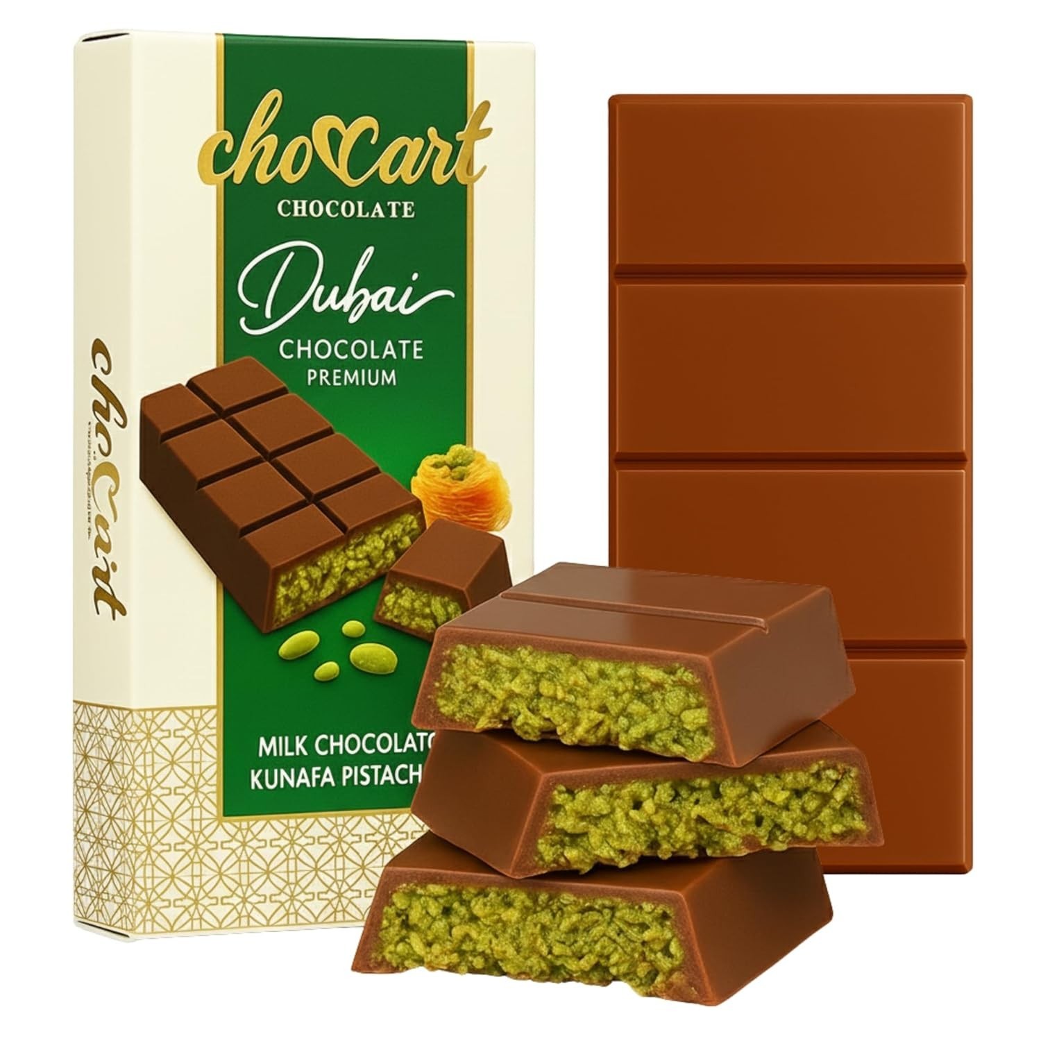 6 Pack ChocCart Dubai Chocolate Bar – Viral Pistachio Knafeh Milk Chocolate