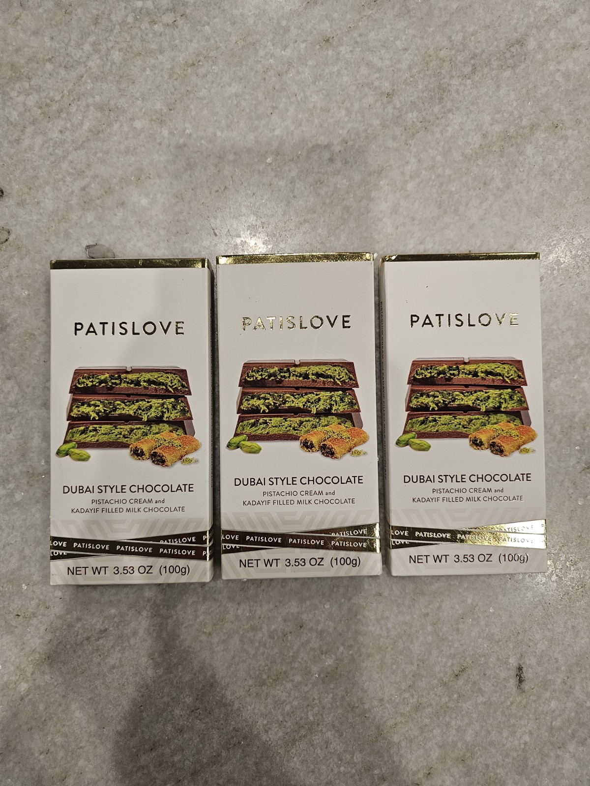 3 Patislove Dubai Style Milk Chocolate Bar with Pistachio Cream & Crispy Kadayif