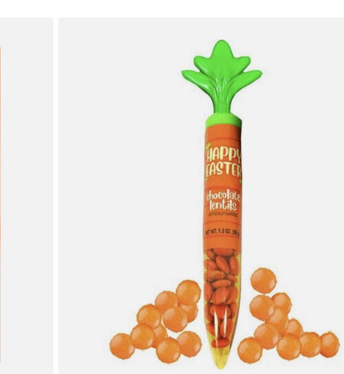 CARROT TUBES WITH ORANGE CHOCOLATE LENTILS 1.3 Oz 36gm Happy Easter