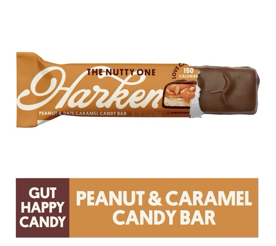 Harken Peanut Caramel Date Chocolate Candy Bar, No Added Sugar, 14g Fiber Vegan