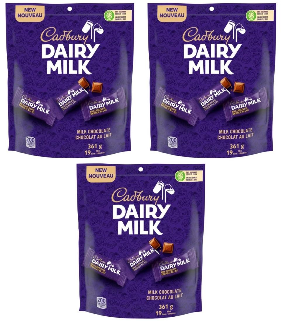 Cadbury Dairy Milk, Milk Chocolate Mini Bars Creamy Taste 19 Bars (3 Pack)