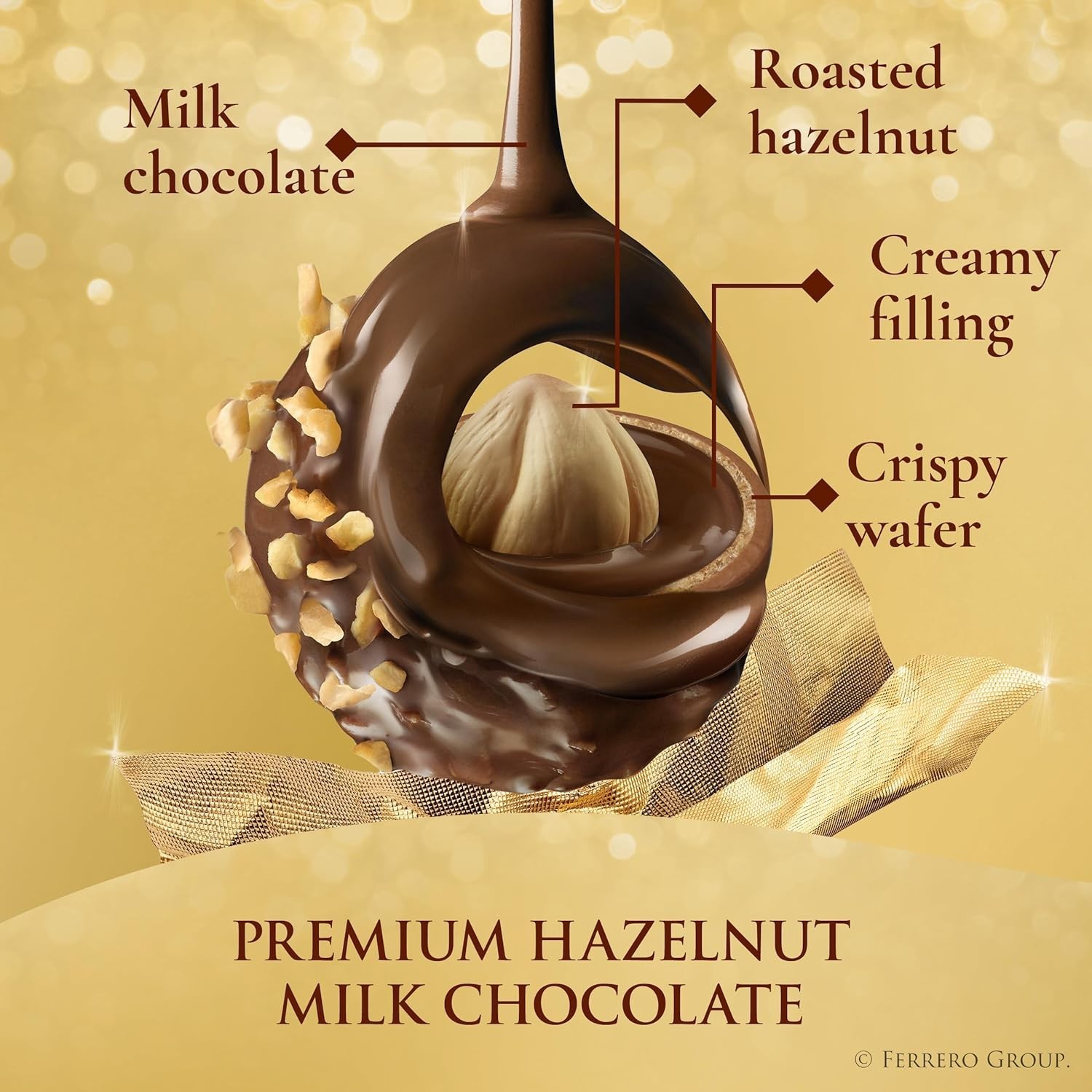 Ferrero Rocher, Milk Chocolate Hazelnut Gift Box 24 Pieces Individually Wrapped