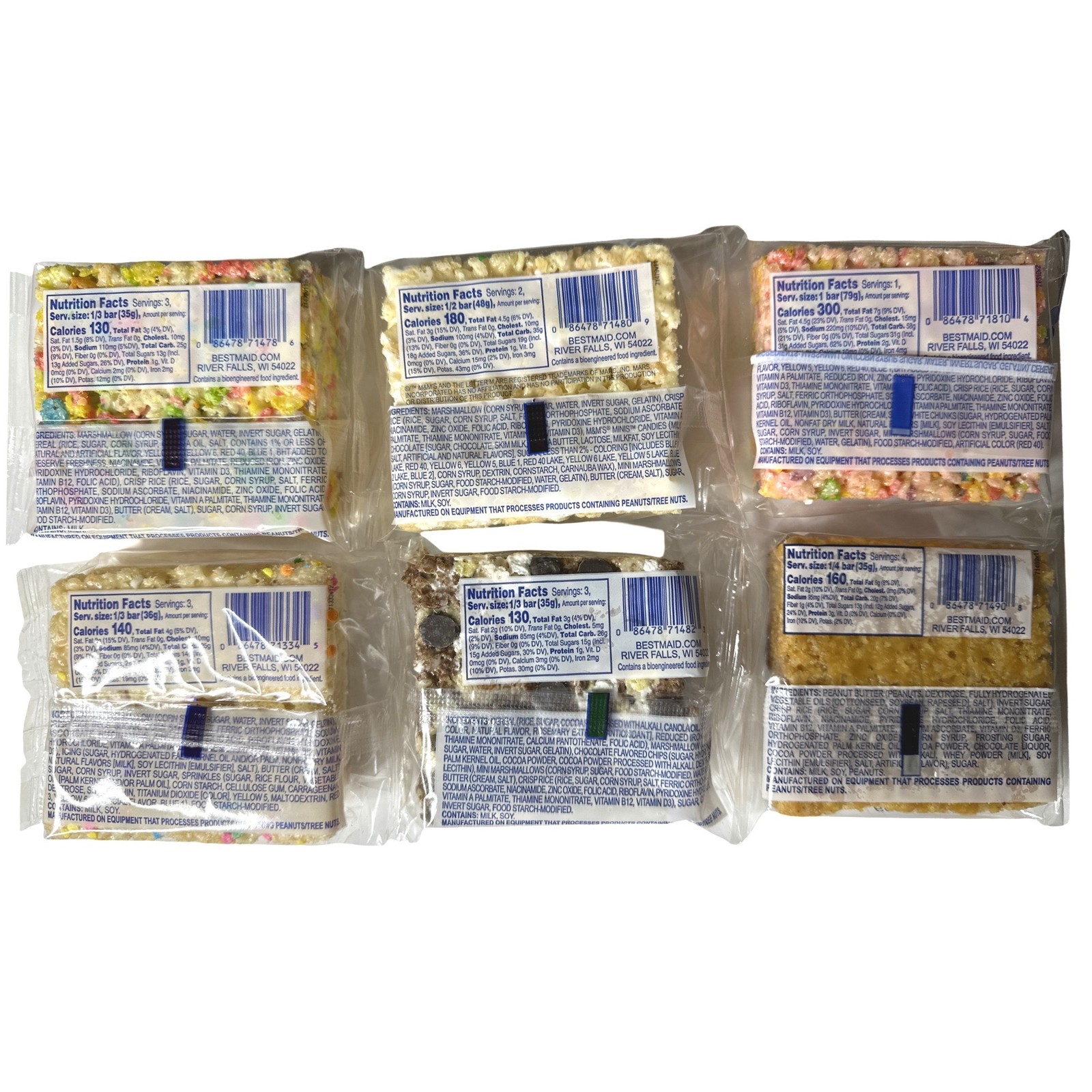 Marshmallow Crispy Treat Bars 6 Pack, Choose Flavor or 6 Flavor Variety Pack Ind