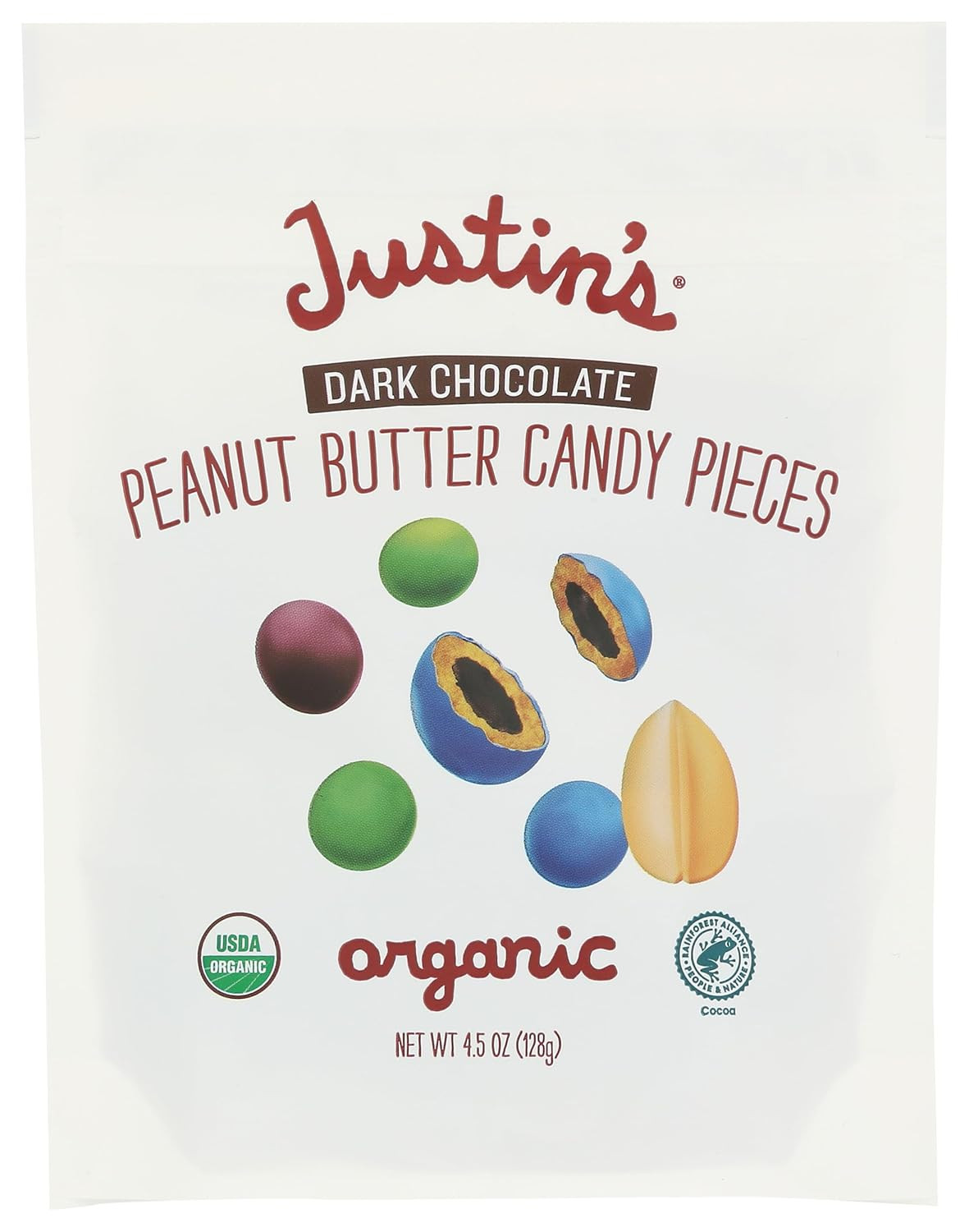 Justin’S Organic Dark Chocolate Peanut Butter Candy Pieces, 4.5 Oz, (6 Pack)