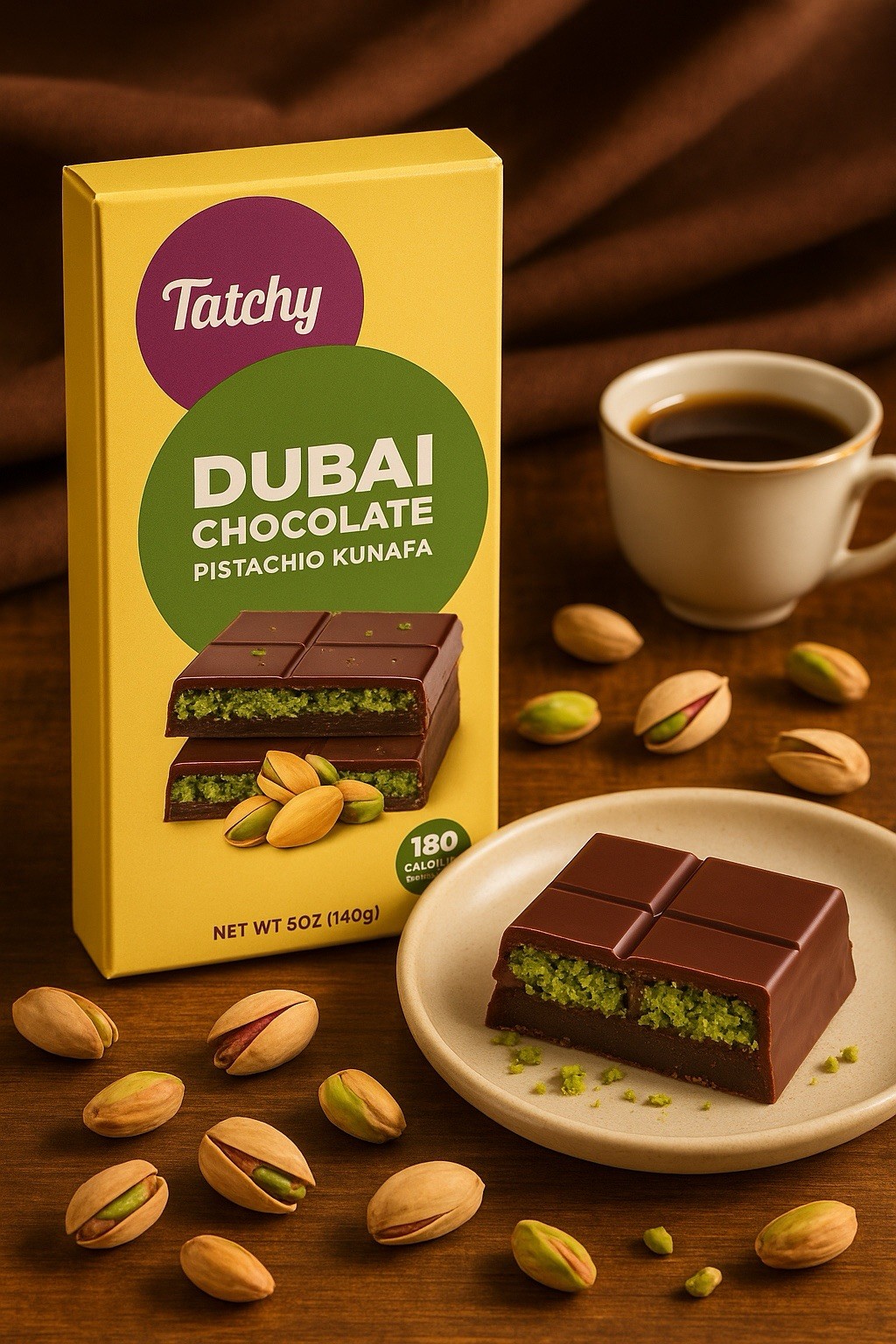 Tatchy Dubai Chocolate Pistachio Bar Kunafa – 5oz VERY YUMMY GREAT GIFT