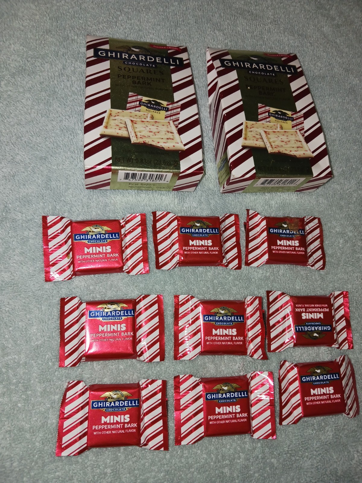 2x Limited Edition Ghirardelli Chocolate Peppermint Bark & 9 Mini Bars. Sealed.