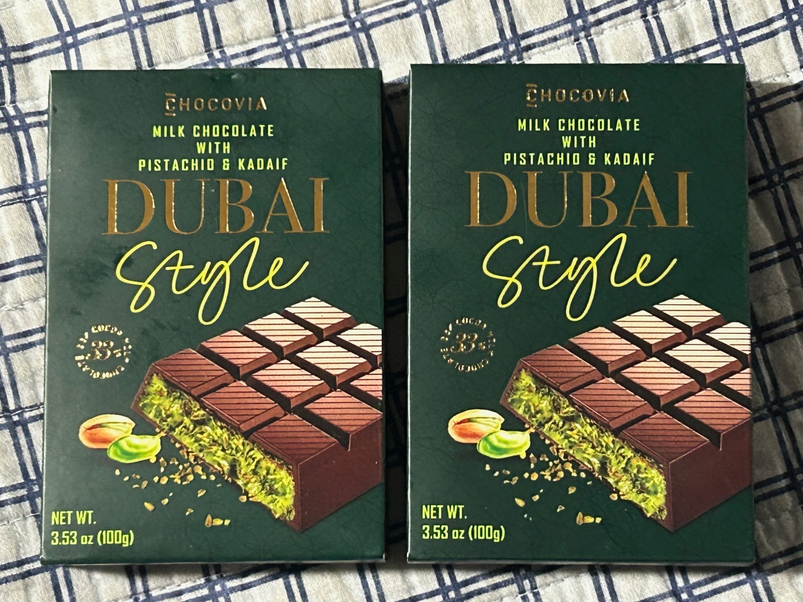 Chocovia Dubai-Style Milk Chocolate with Pistachio and Kadaif 3.53oz (2 Bars)