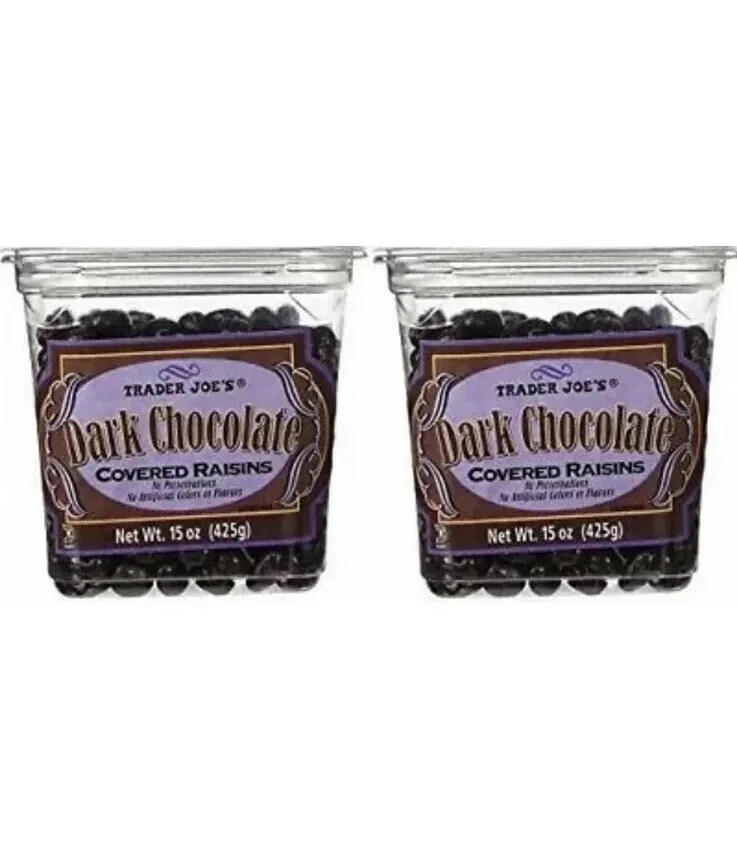 2 Pack Trader Joe’s Dark Chocolate Covered Raisins 15 oz Each Pack