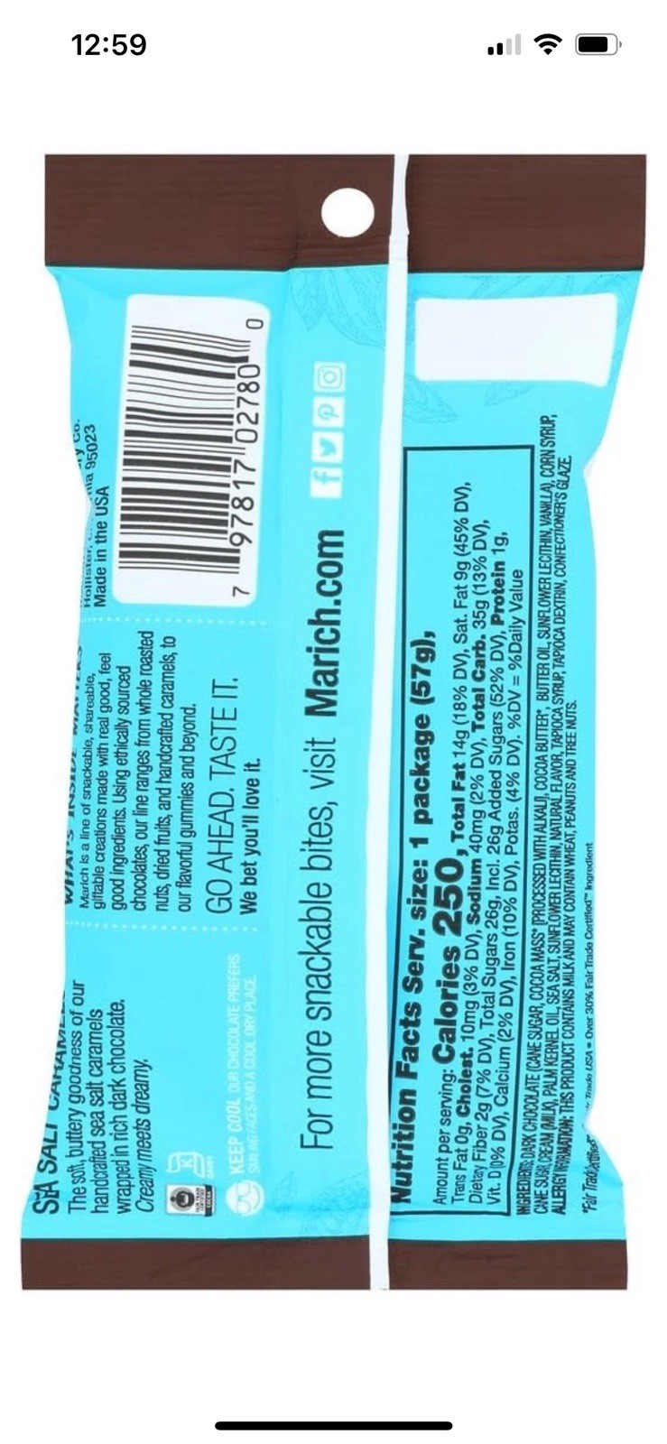 Marich Sea Salt Caramels Dark Chocolate 2.1Oz Pack Of 12 Fair Trade Candy
