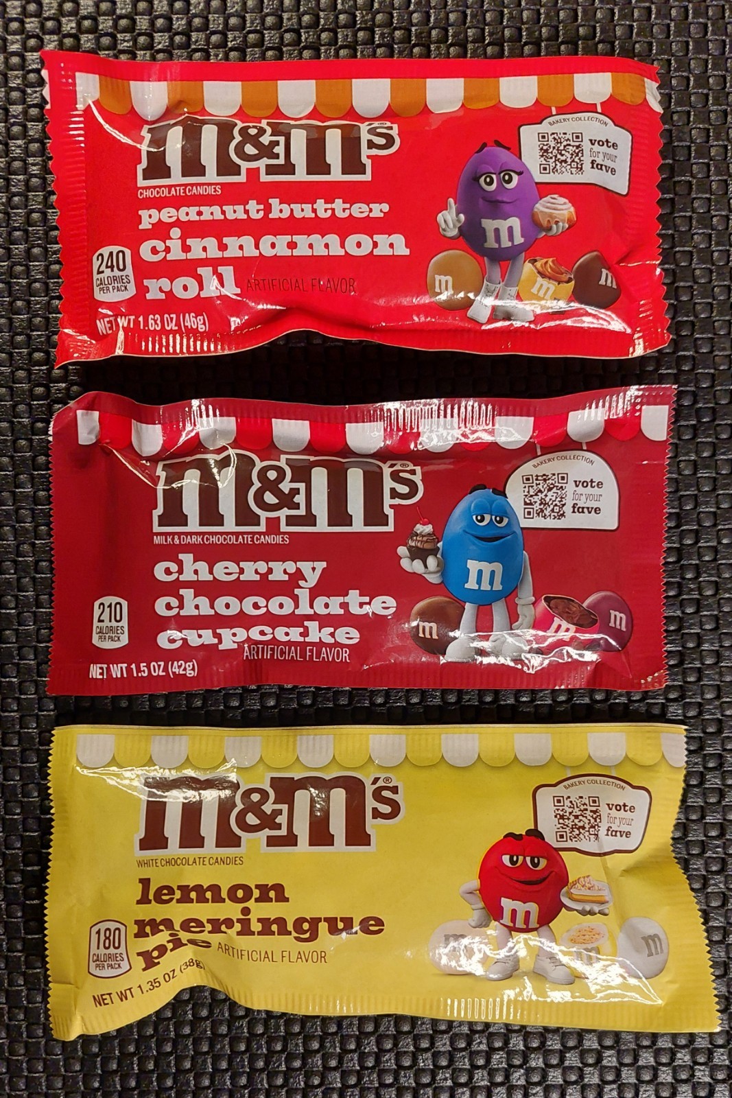 M&M’s Peanut Butter Cinnamon Roll Cherry Chocolate Cupcake Lemon Meringue Pie