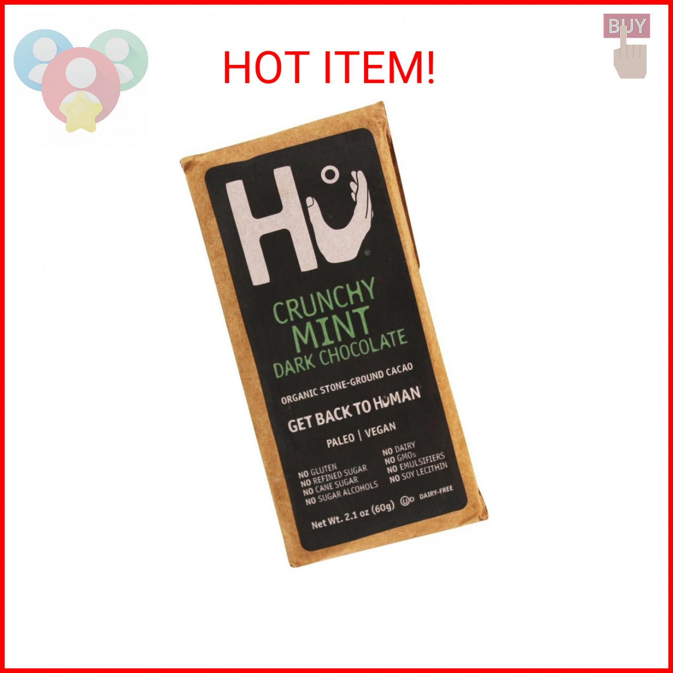 Hu Kitchen, Bar Chocolate Crunchy Mint, 2.1 Ounce