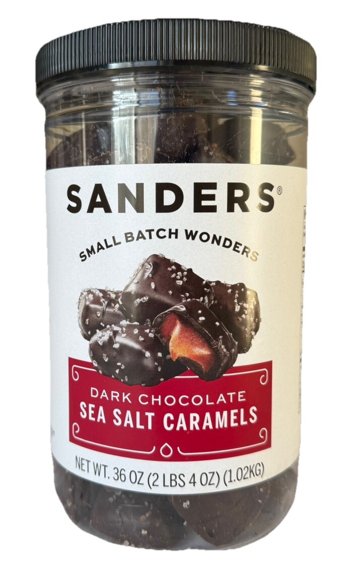 Sanders Dark Chocolate Sea Salt Caramels 36oz Lg Tub Gourmet Candy Treat BB 4/26