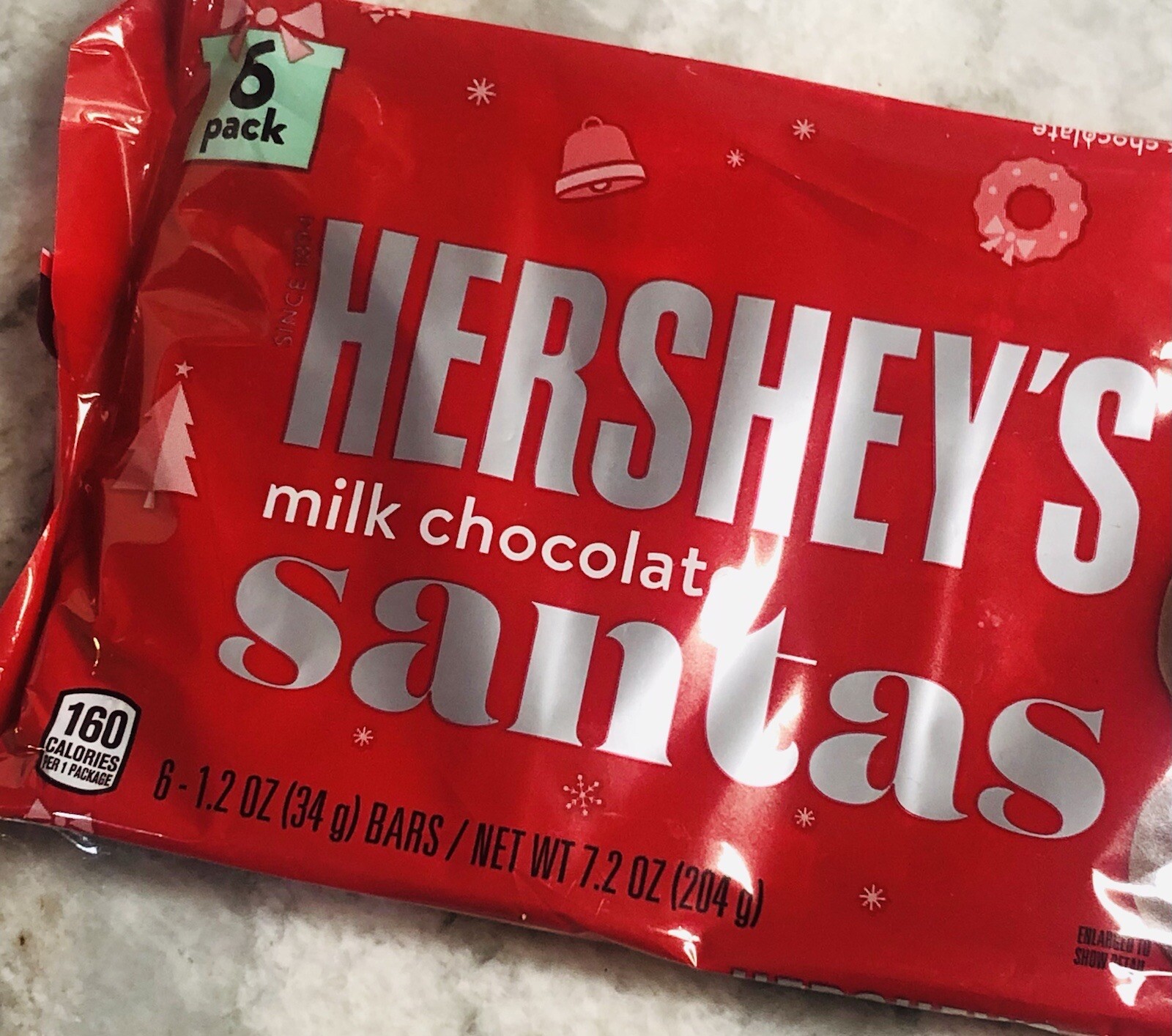 Hershey’s Santa’s Milk Chocolate Bar. 6 Pack. 1.2 oz/34gm. Christmas. Target.