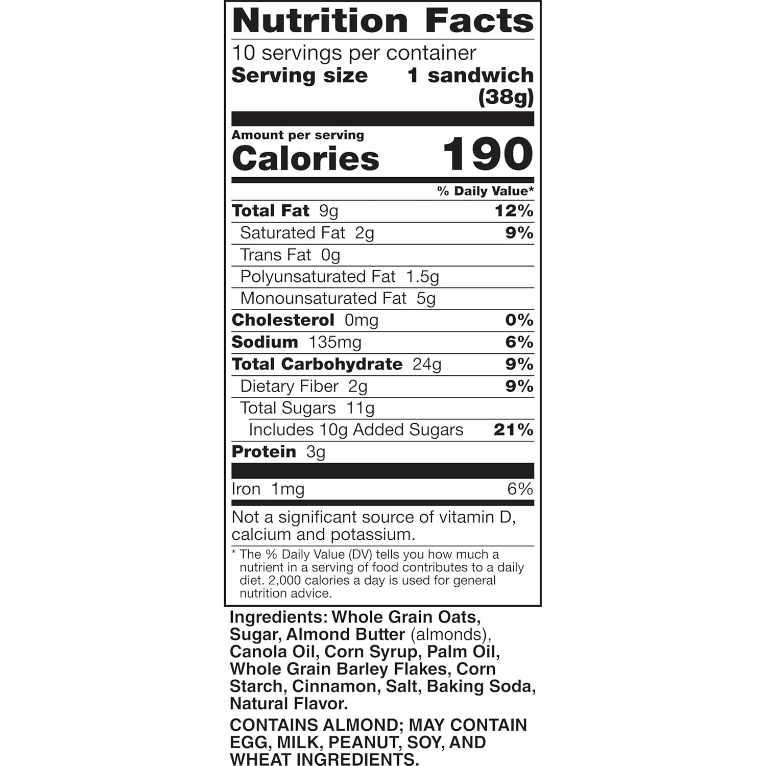 Biscuit Sandwiches, Cinnamon Almond Butter, 10 Bars, 13.5 Oz (Pack of 6)