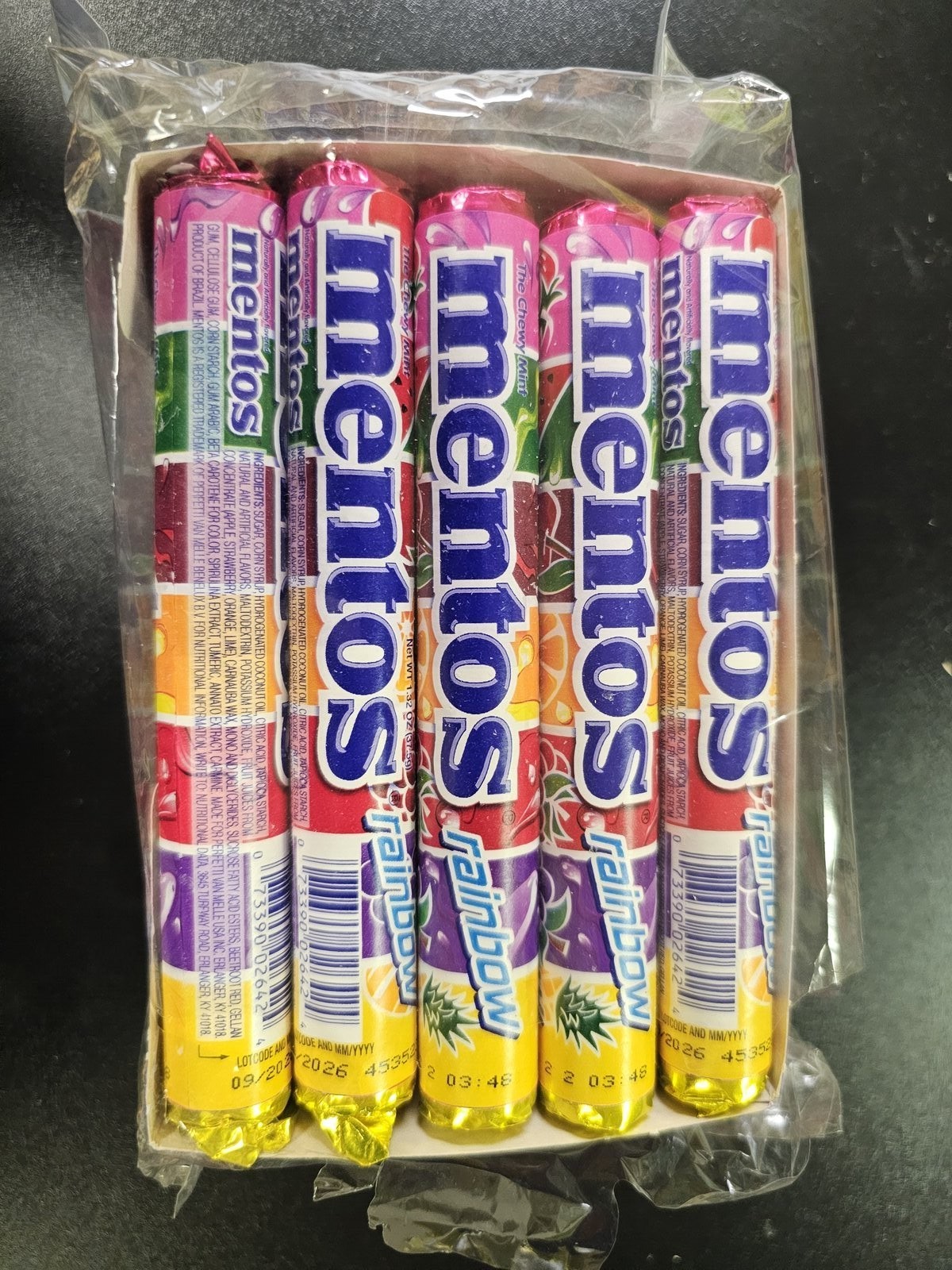 Mentos Chewy Mints Mixed Fruit Rainbow Candy Roll 5 Pack NEW Sealed